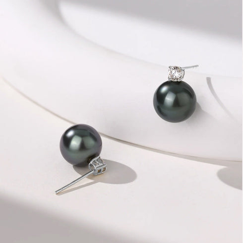 Tahitian Pearl Sasha Zirconia Earrings in Sterling Silver